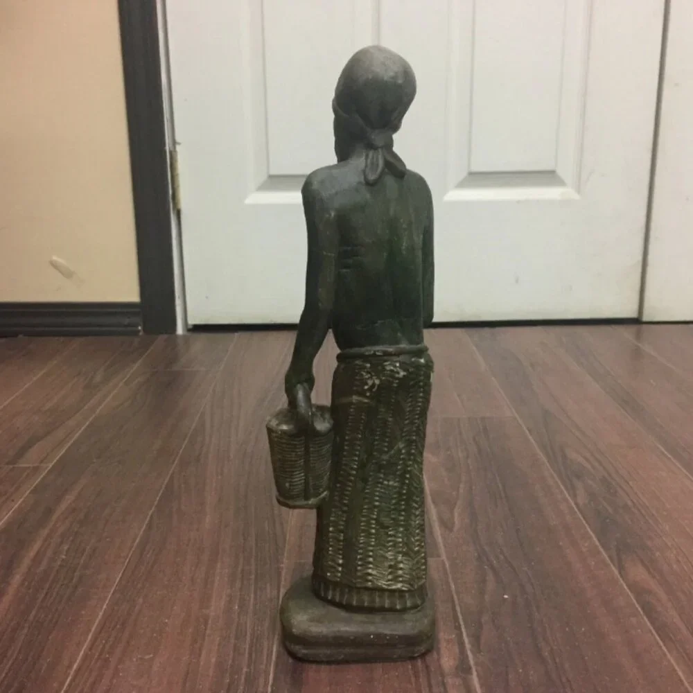 Vintage Stone Sculpture African Woman with Basket Statue Figure 14.5" - Picture 8 of 10